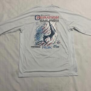 HUK Shirt Mens Small Blue Long Sleeve Pullover Fishing Performance